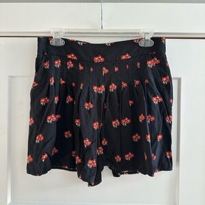 Maeve Black Floral High Waist Shorts